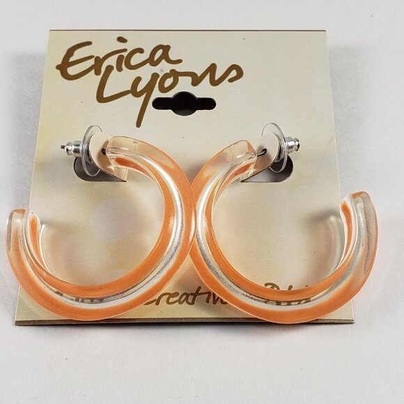 Erica Lyons Bold Amber Resin Hoop Earrings – Chunky Translucent Orange Statement - Picture 4 of 4